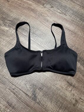 kate spade Black Ribbed Front-Zip Swim Bralette